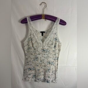 Y2K F.A.N.G White and Blue Waffle Knit Lace Coquette Fairy Grunge Top Size L